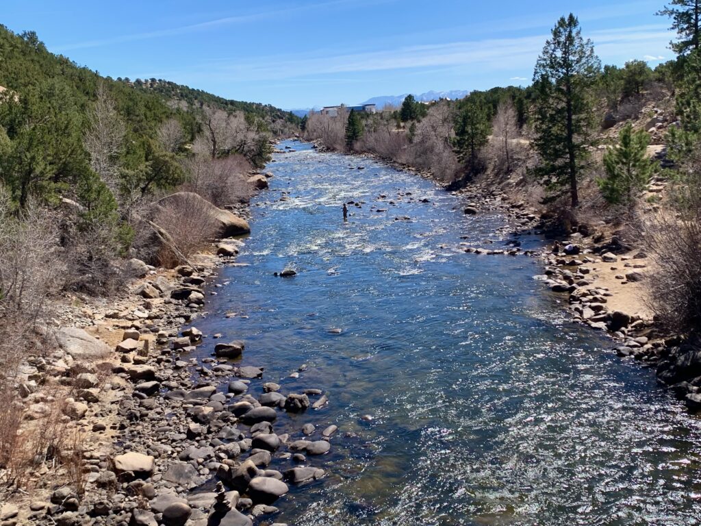 The Arkansas River from the Midland Hill trail bridge.
